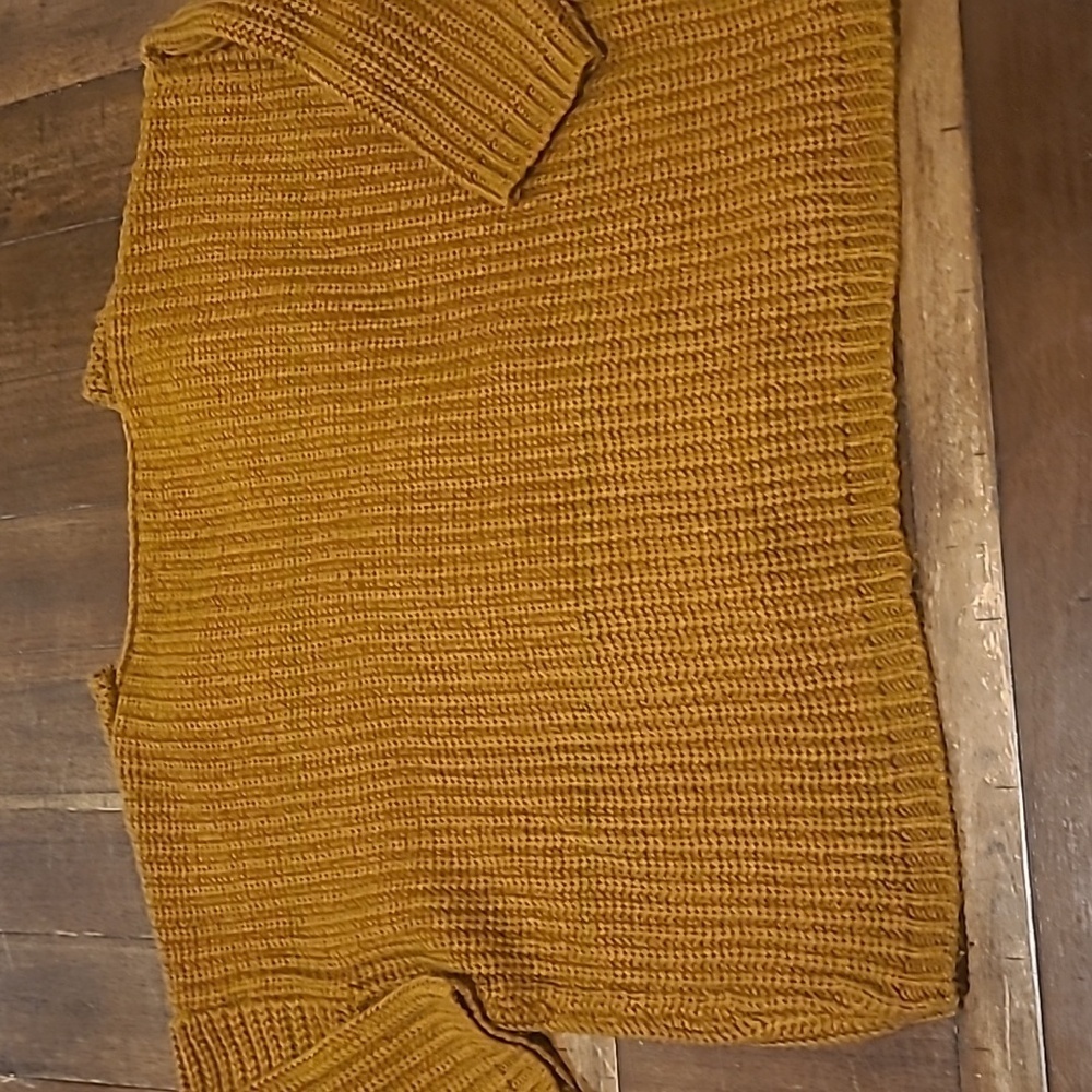 She + Sky Brown Chunky Cable Knit Crop Sweater One Size - Picture 4 of 5